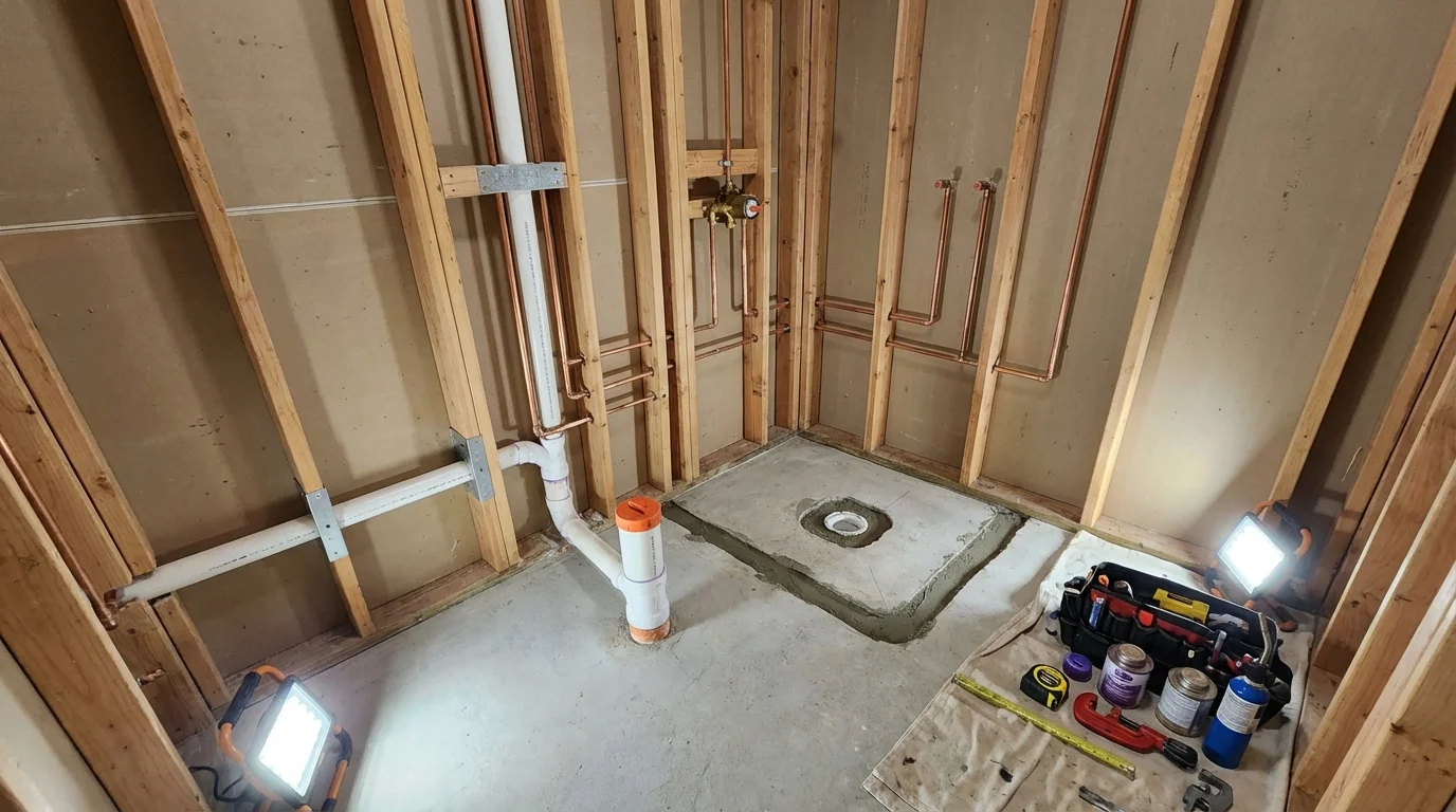 Bathroom rough-in plumbing during remodel by Johns Plumbing LLC in Nogales