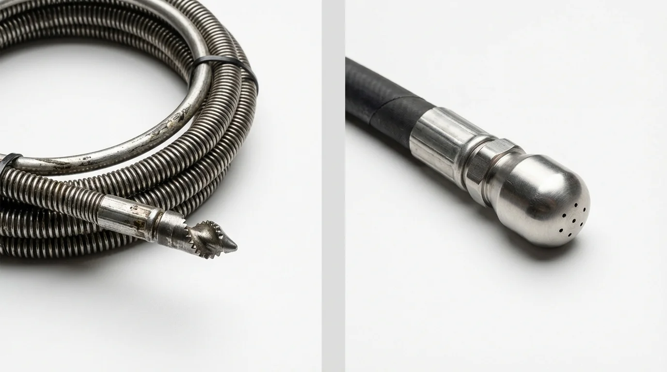 Drain snake cable and hydro jetting nozzle used for drain cleaning in Nogales, AZ