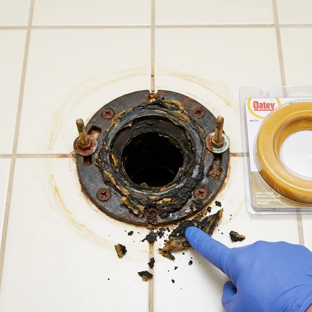 Failed wax ring showing water seepage at the base of a toilet in a Nogales, AZ home